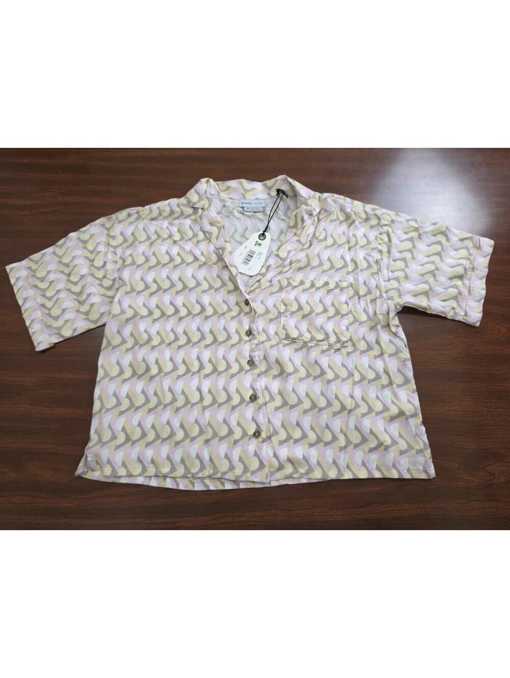 NWT prAna Iguala Geo Short Sleeve Top Willow Retro Size XS Modal 1970s Geometric